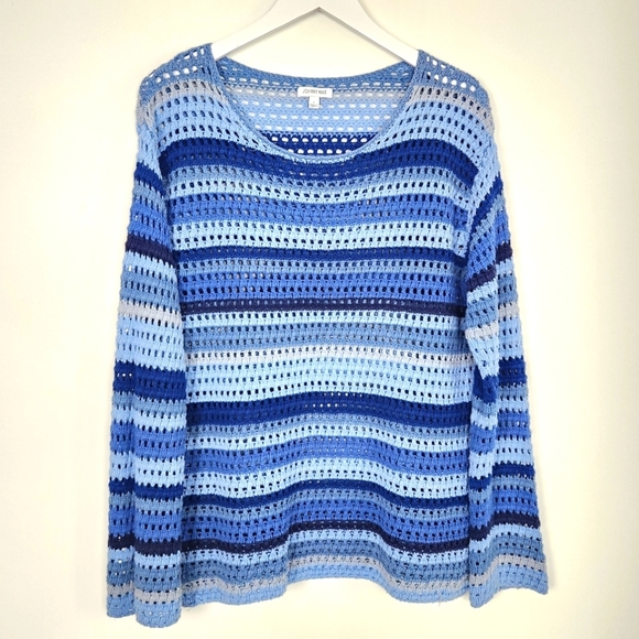 Johnny Was Size LARGE Striped Crochet Sweater NWOT - Picture 4 of 11